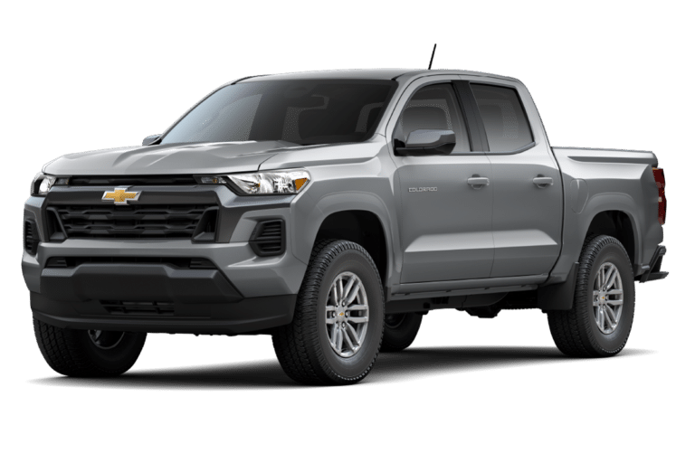Silver Chevrolet Colorado crew cab pickup, front three-quarter view