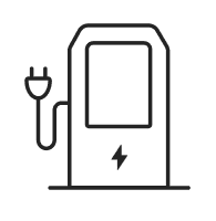 Icon of a charging station with a plug on a cable and a lightning bolt