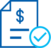 Icon of a document with a dollar sign and a checkmark